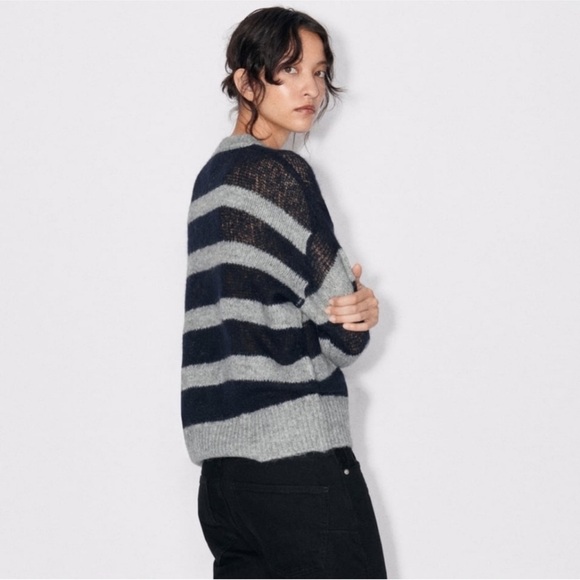 ZARA Stripe sweater alpaca wool blend sheer light cozy soft transitional weathe - Picture 2 of 16